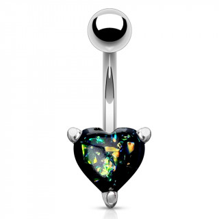 Piercing nombril  coeur d'opale vert fonc