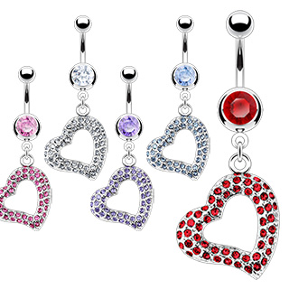 Piercing nombril coeur ouvert pav de pierres