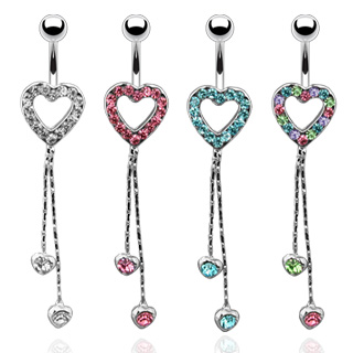 Piercing nombril coeur pav� et pendents