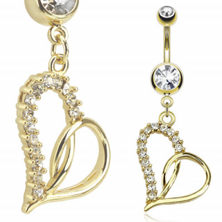 Piercing nombril coeur plaqué or pavé à demi de pierres