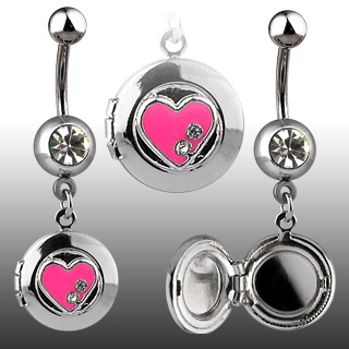 Piercing nombril coeur rose � cachette
