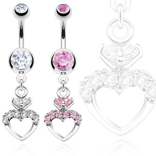 Piercing nombril coeur royal surmont d'une pierre style solitaire