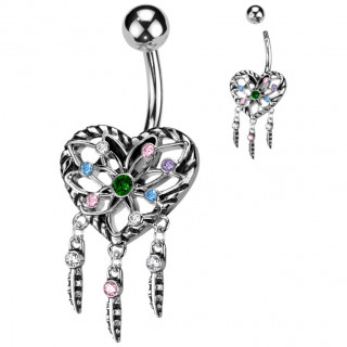 Piercing nombril coeur style attrape-rves multicolore