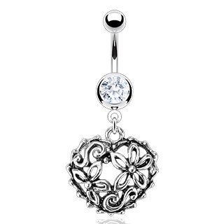 Piercing nombril coeur vintage fleuri