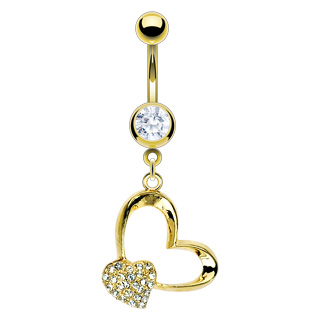Piercing nombril coeurs dor�s li�s