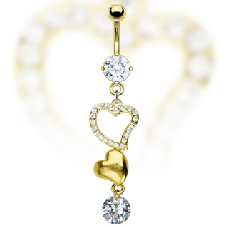 Piercing nombril coeurs dor�s serti