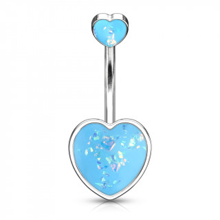 Piercing nombril à coeurs d'opale - Bleu aqua