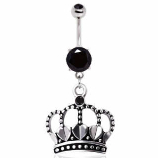 Piercing nombril couronne antique  coeurs et pierres noires