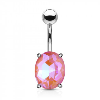 Piercing nombril  cristal oval facett - Rose