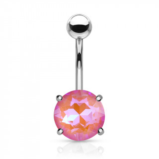 Piercing nombril à cristal rond facetté - Rose