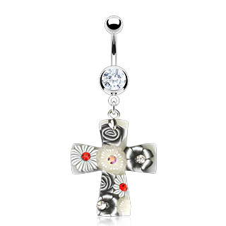 Piercing nombril croix acrylique fleurie