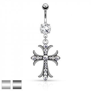 Piercing nombril croix celtique traverse de strass