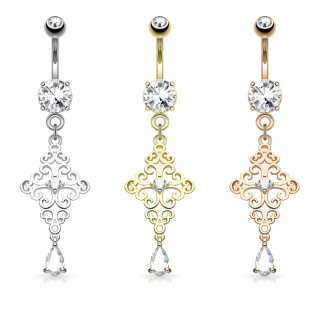 Piercing nombril croix de coeurs vintages