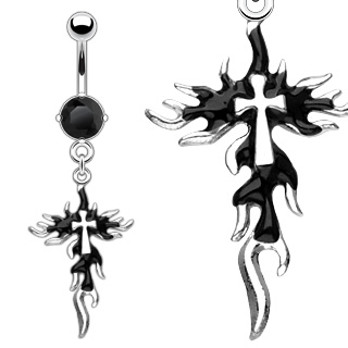 Piercing nombril croix en feu