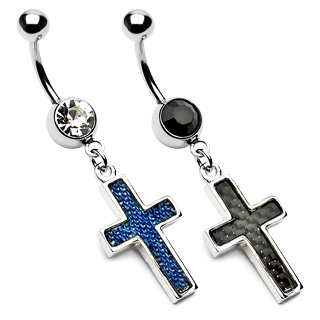 Piercing nombril croix Fibre de carbon ou Denim
