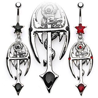 Piercing nombril Croix Gothique et Dragon