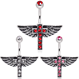 Piercing nombril croix strass  ailes d'ange