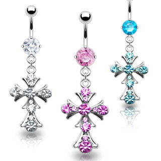 Piercing nombril croix vintage sertie