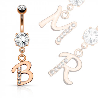 Piercing nombril cuivr  lettre alphabet avec strass