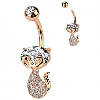 Piercing nombril cuivr Chat lgant pav de zirconiums