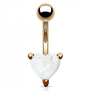 Piercing nombril cuivr  coeur d'opale blanche