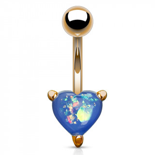 Piercing nombril cuivr  coeur d'opale bleue