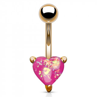 Piercing nombril cuivr  coeur d'opale rose