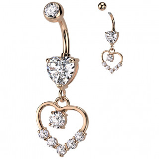 Piercing nombril cuivr double coeur zirconiums