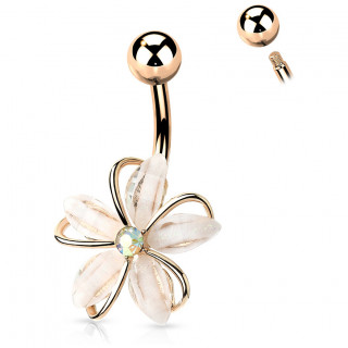 Piercing nombril Cuivr  fleur blanche sertie