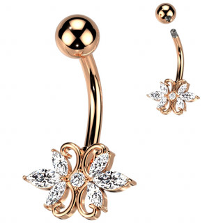 Piercing nombril Cuivr fleur  6 ptales de zirconium