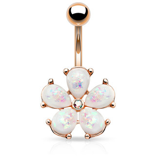 Piercing nombril cuivré fleur à pétales d'opale et strass