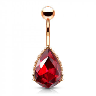 Piercing nombril cuivr  goutte de cristal facette - Rouge