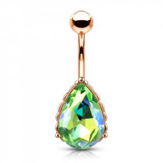 Piercing nombril cuivr  goutte de cristal facette - Vert