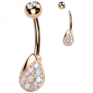 Piercing nombril cuivr  goutte design pave de zirconiums