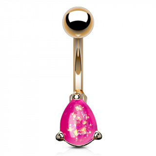 Piercing nombril cuivr  goutte d'opale rose