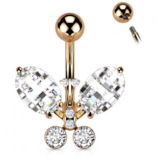 Piercing nombril Cuivr papillon de zirconiums tincelants