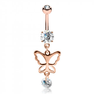 Piercing nombril cuivr  papillon et strass suspendus