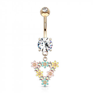 Piercing nombril cuivr  triangle de fleurs multicolores