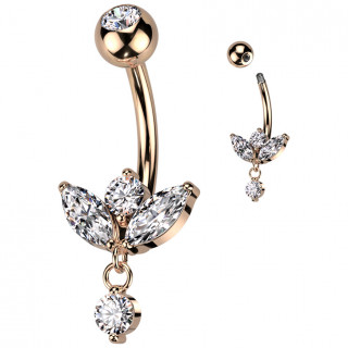 Piercing nombril cuivr  triple marquise et zirconium suspendu