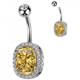 Piercing nombril cuivré à zirconium jaune taillé en coussin