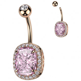 Piercing nombril cuivr  zirconium rose taill en coussin