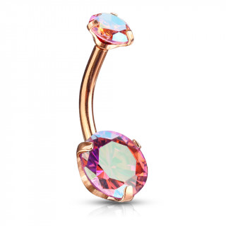 Piercing nombril cuivr  zirconiums ronds (filetage interne) - Aurore Borale Rose