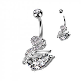 Piercing nombril Cygne argent serti