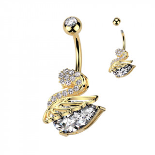 Piercing nombril Cygne dor serti