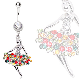 Piercing nombril danseuse ballerine  tutu multicolore en strass