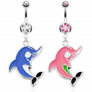 Piercing nombril dauphin color style cartoon