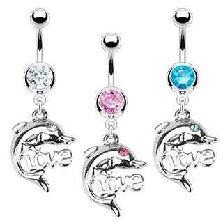 Piercing nombril dauphin "love"