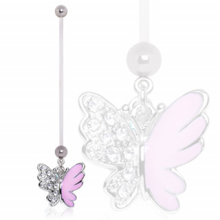 Piercing nombril de grossesse à papillon bicolore