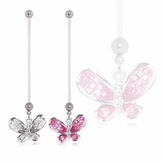Piercing nombril de grossesse à papillon strass