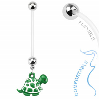 Piercing nombril de grossesse avec tortue verte et blanche